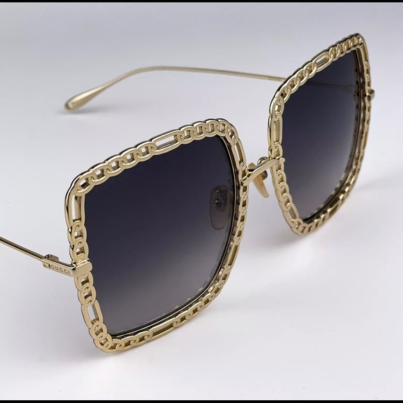 ??NWT GUCCI Authentic Gold & Gray Gradient Rectangle Metal Women Sunglasses main image 7